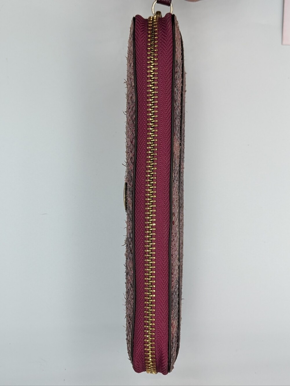 Coach Wallet Python Snakeskin Leather Raspberry Pink Black Zip Around Accordion - Picture 7 of 16